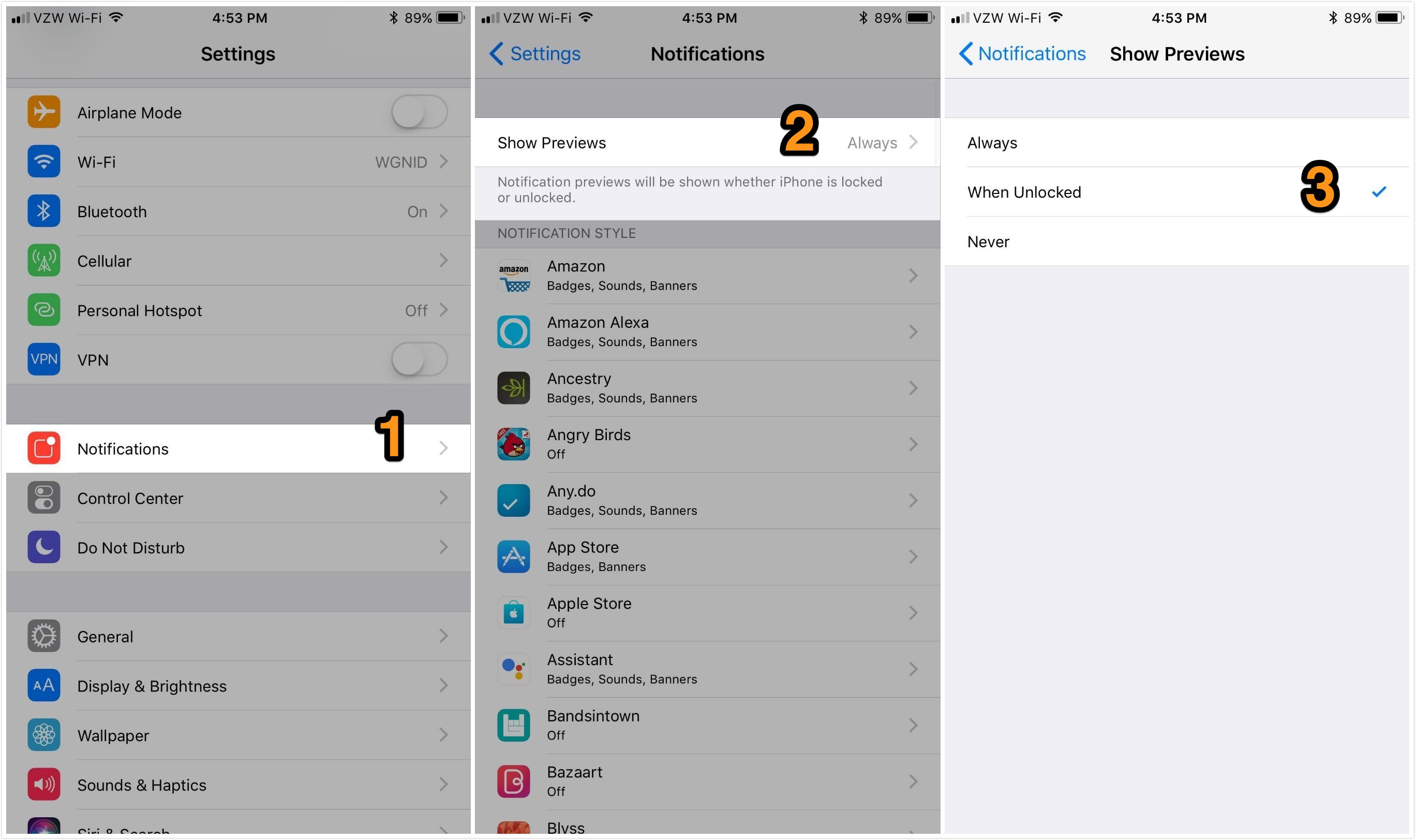 Disable Notification Previews for All Apps in iOS 11