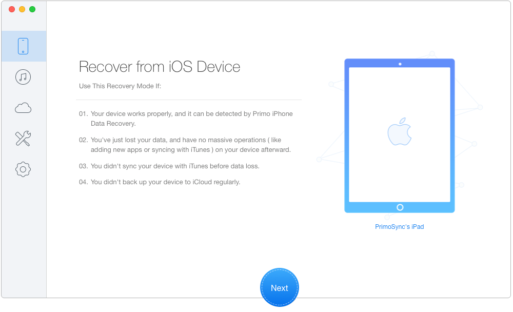 Print Photos from iPad via Primo iPhone Data Recovery – Step 2