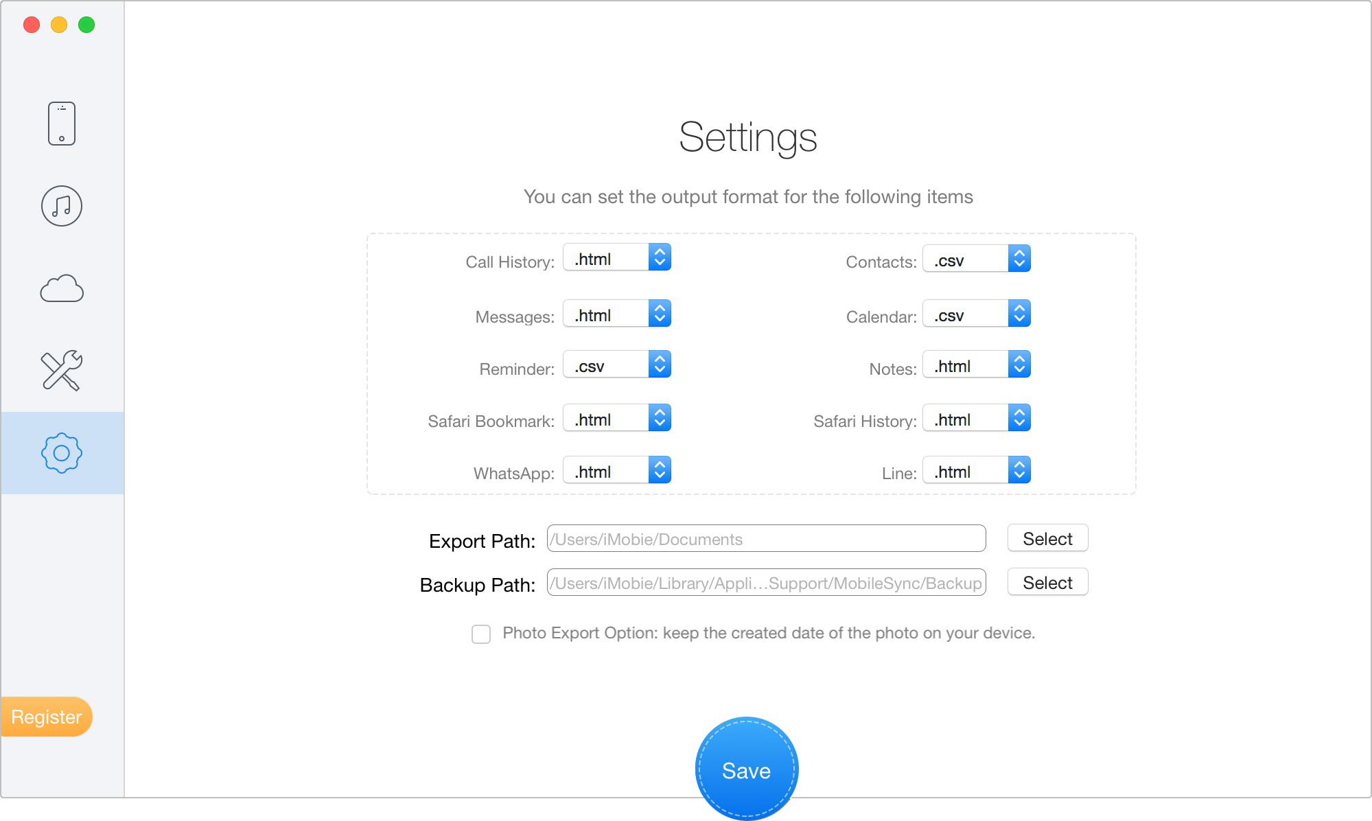 Primo iPhone Data Recovery Settings