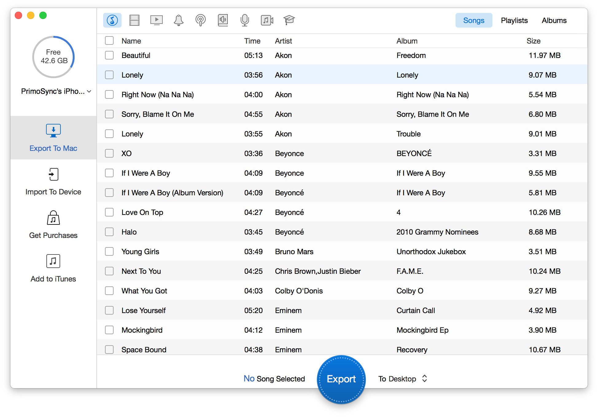 Display Music By Songs