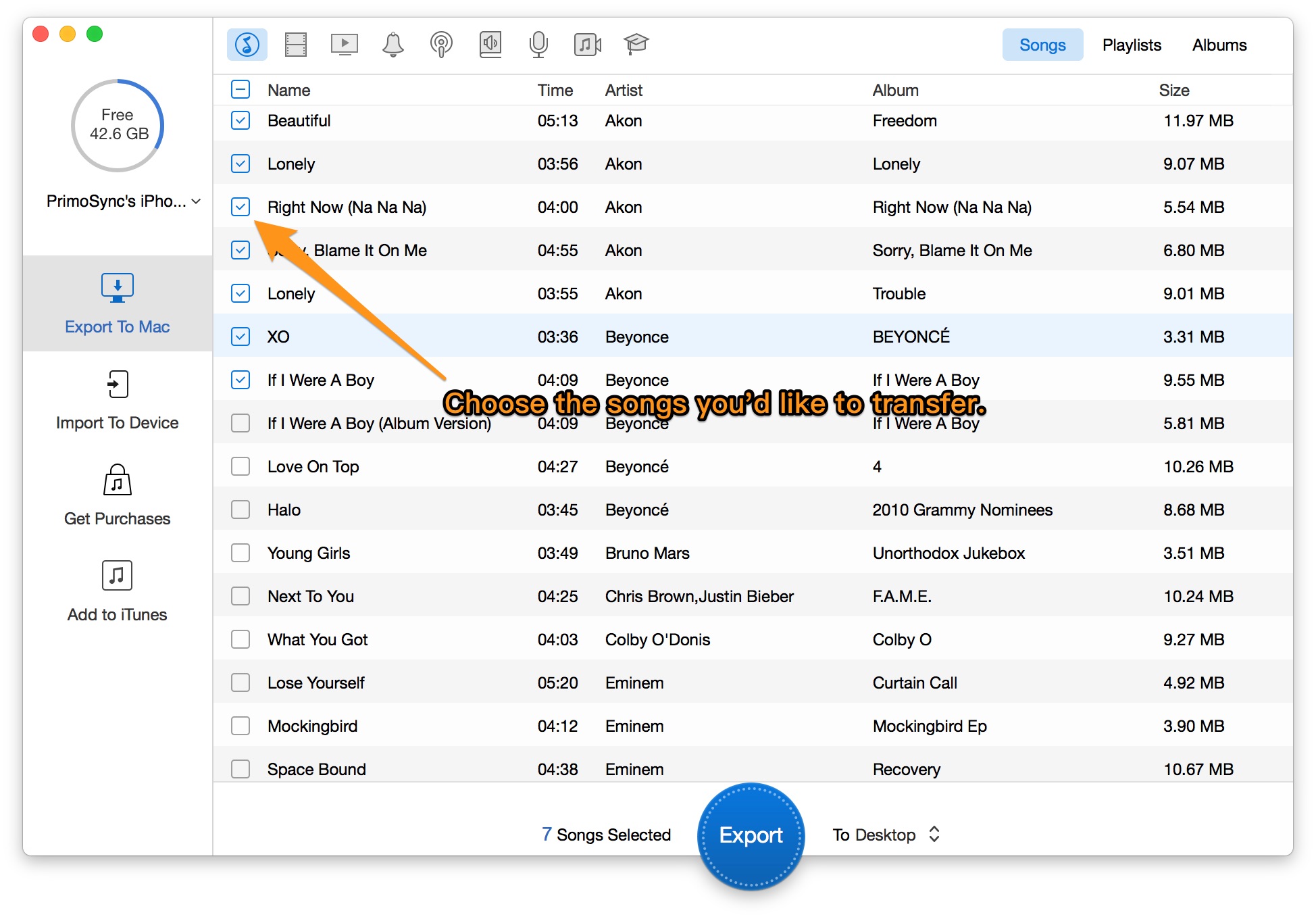 Select Songs You'd Like to Transfer