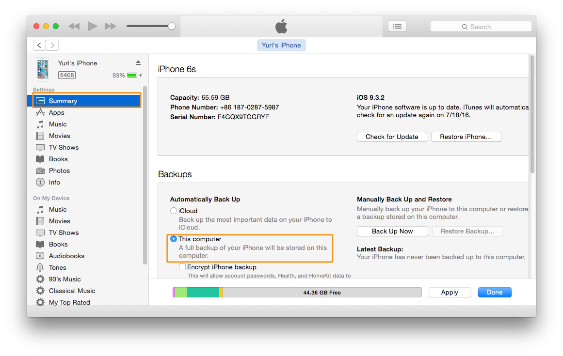 How to Backup WhatsApp on iPhone SE/6s/5s via iTunes