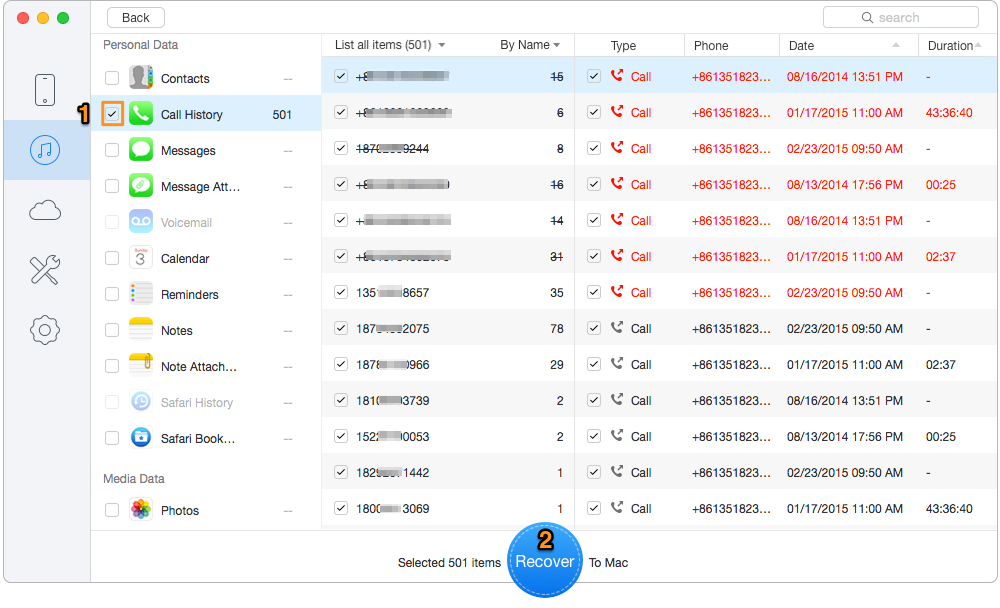 How to Recover Deleted Call History/Logs from iTunes Backup – Step 3