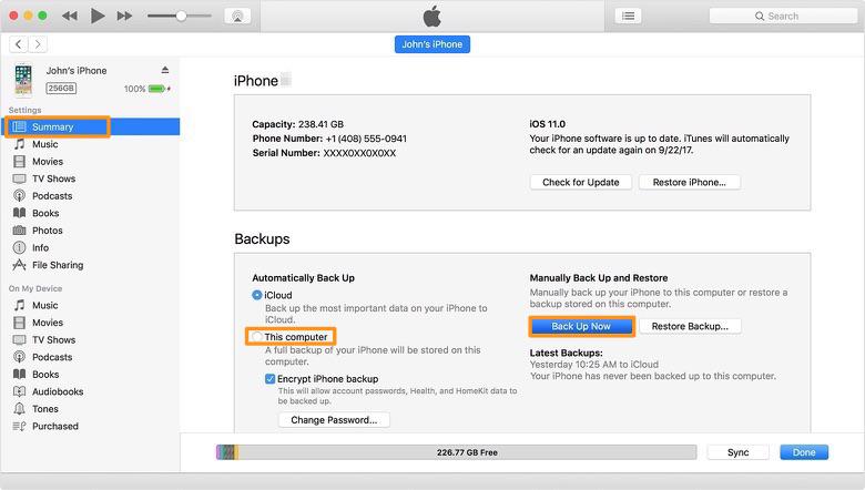 How to Backup iPhone 8/X Contacts to iTunes