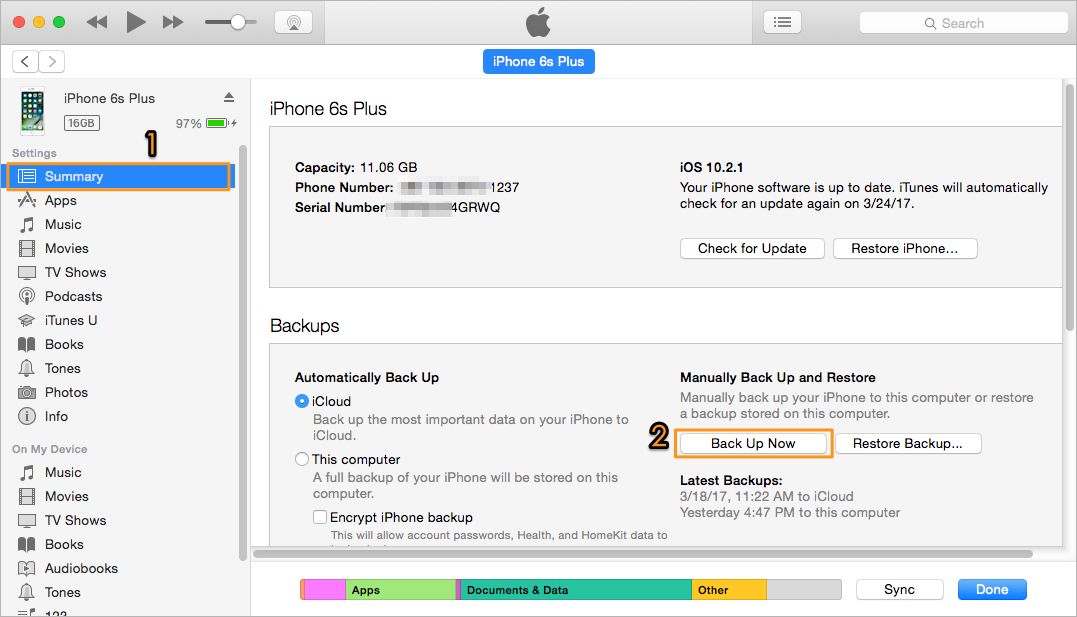 How to Backup iPhone 6/6s/7 to iTunes