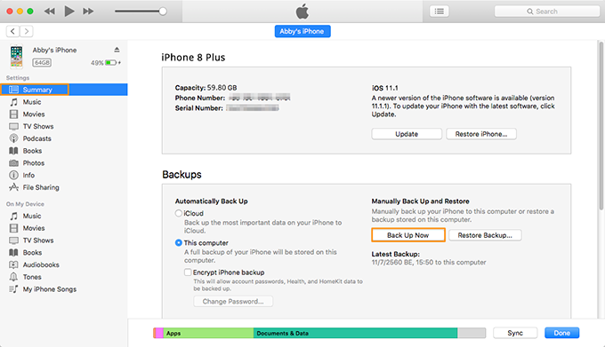 How to Backup Notes on iPhone 8/X via iTunes