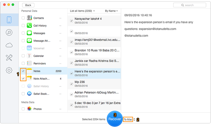 How to Backup Notes on iPhone 8/X Selectively – Step 2