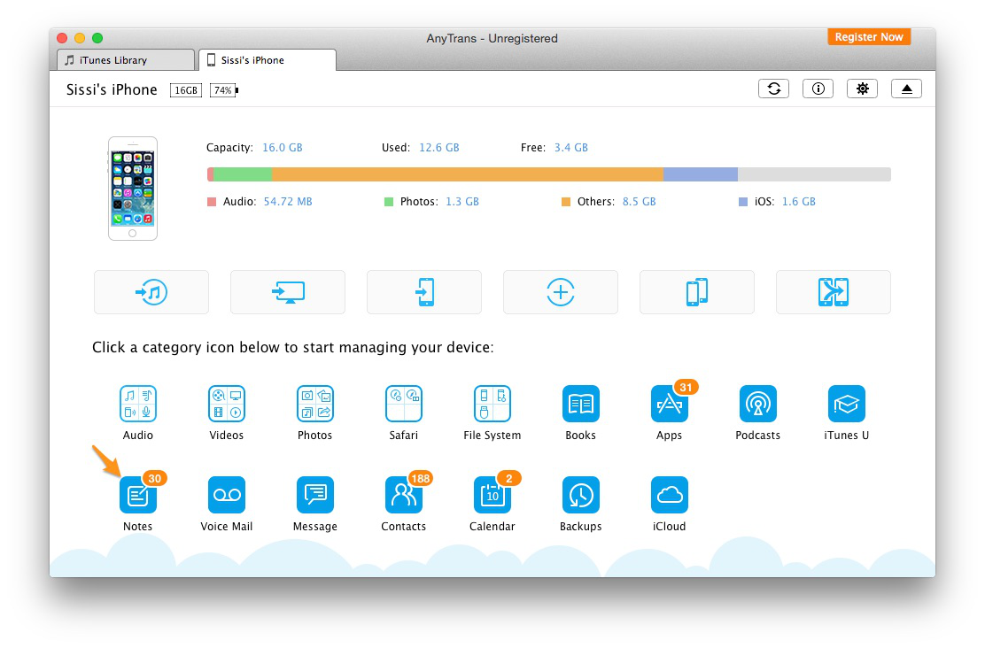 How to Backup Notes on iPhone with AnyTrans – Step 2