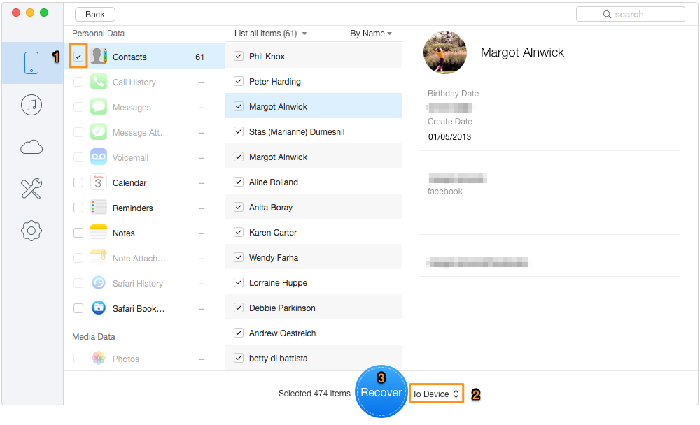 Recover Disappeared iPhone Contacts via Primo iPhone Data Recovery – Step 2