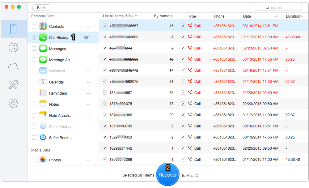 How to Recover Call History from iPhone 7 Directly – Step 2