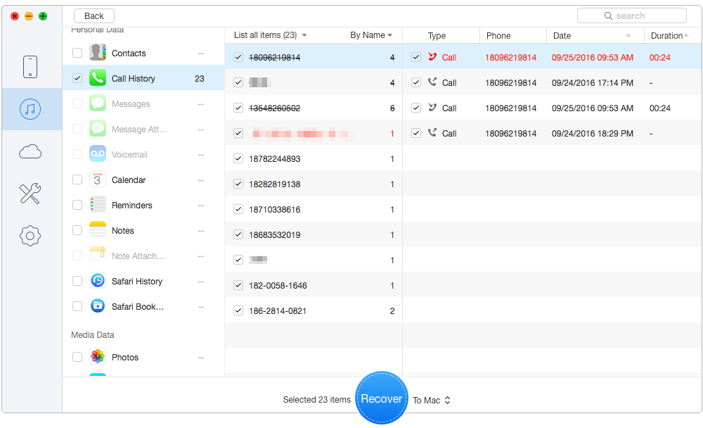 Retrieve Deleted Call Logs on iOS 10 with Backups – Step 3
