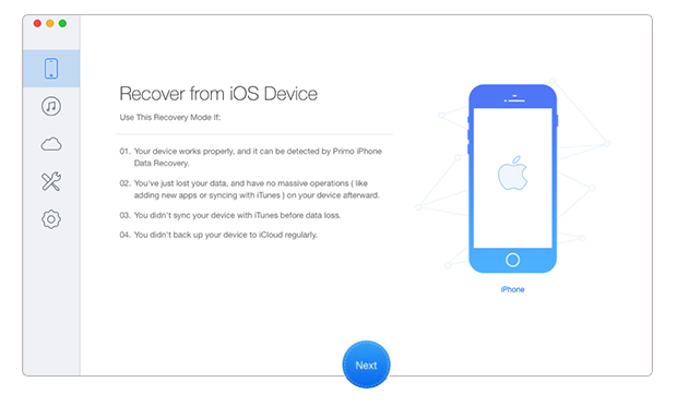 Recover Deleted Call History on iOS 10 without Backups – Step 1