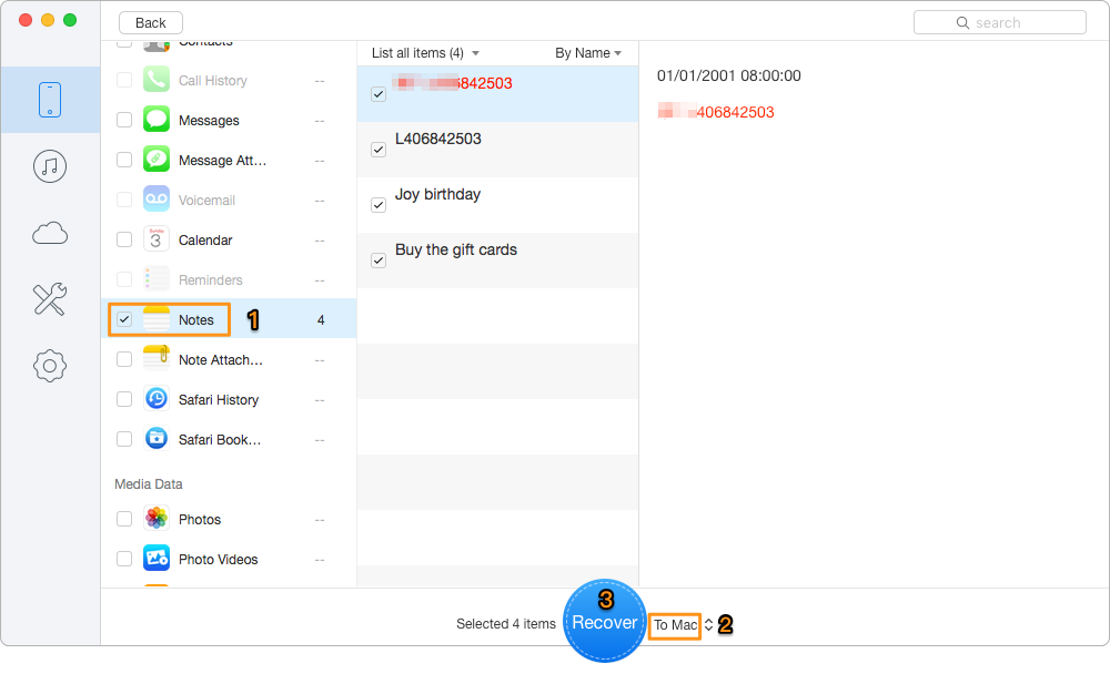 How to Retrieve Deleted/Lost Notes on iOS 10 – Step 2