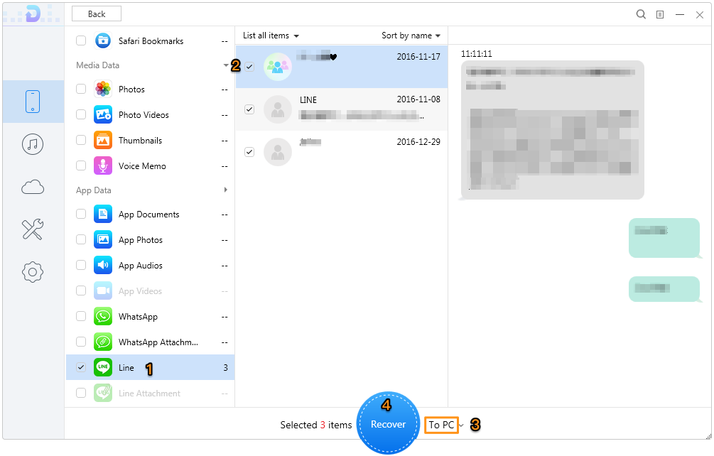 Retrieve Deleted Line Chat Messages from iPhone – Step 2