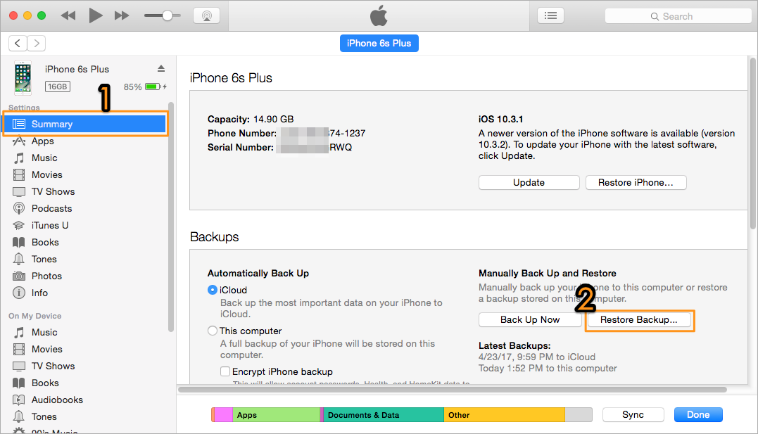 Recover Lost Data after iOS 11 Upgrade by Restoring iTunes Backup