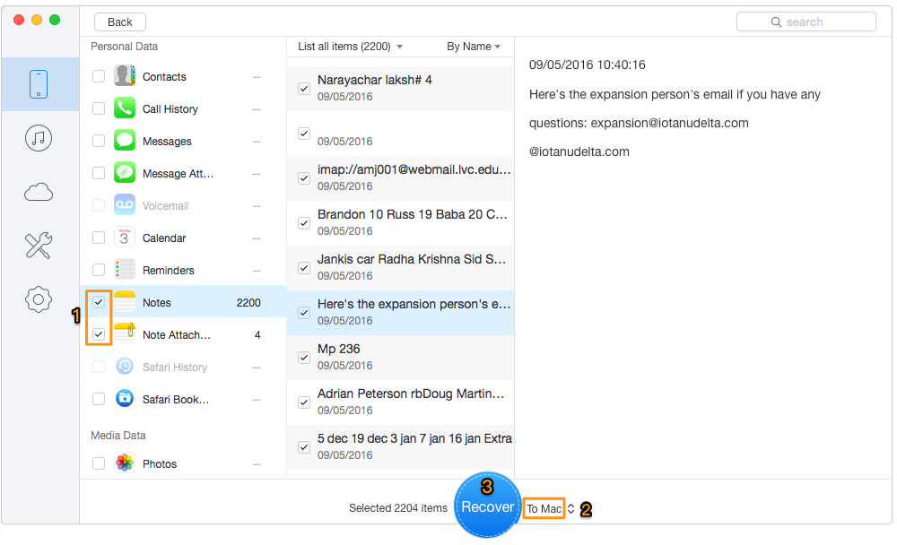 How to Retrieve Deleted Notes on iPhone without Backup – Step 3