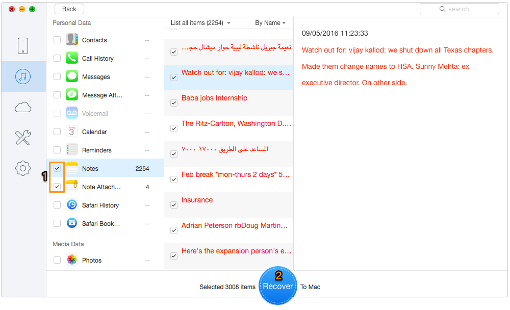 Restore Deleted Notes on iPhone with Backup – Step 3