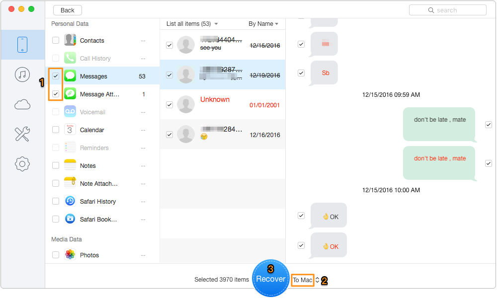 Recover Deleted/Lost iOS 10 Text Messages Directly – Step 2