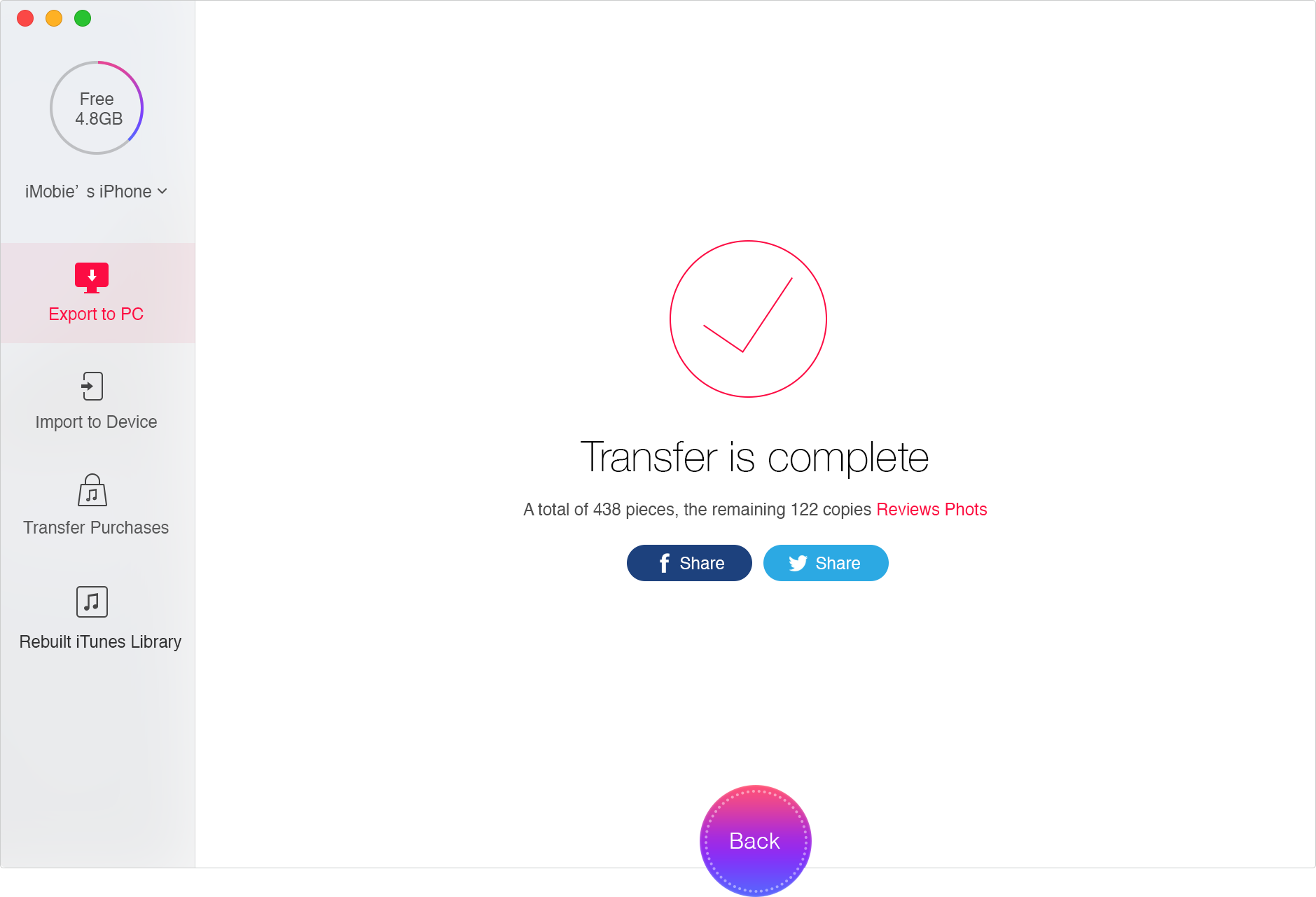 You have successfully transfer music from iPhone 6s/6s Plus to iTunes