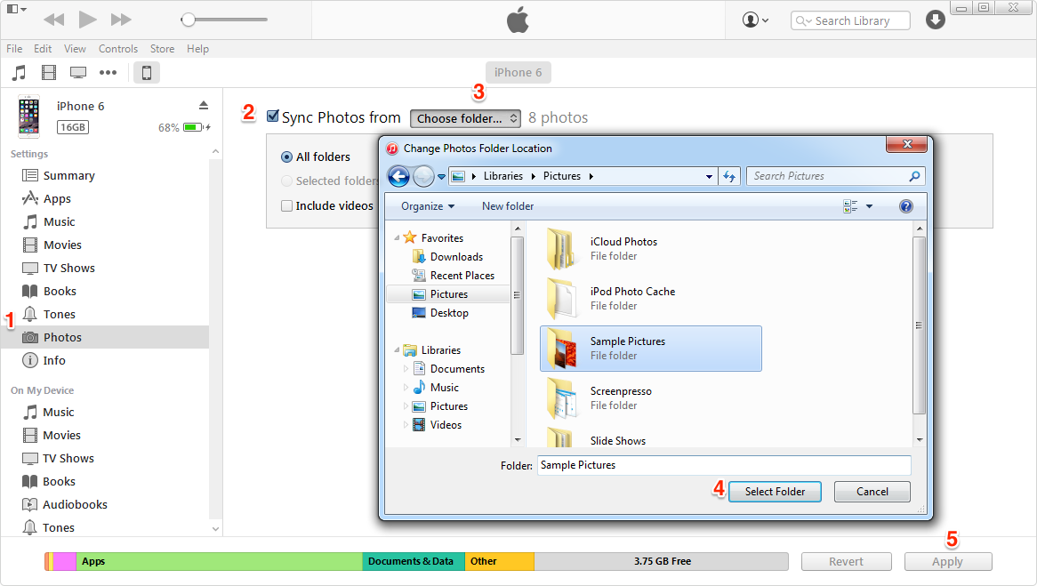 Transfer Pictures from Computer to iPhone with iTunes