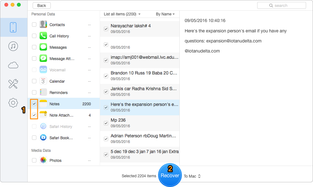 How to Recover Lost Notes on iPhone –from Device Directly – Step 2