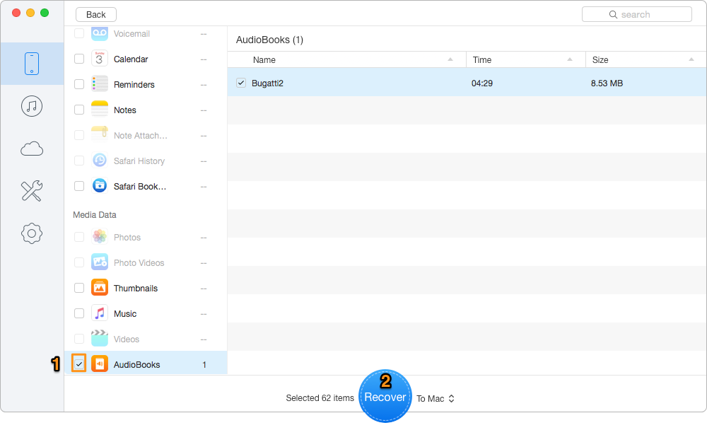 How to Retrieve Deleted Audiobooks Directly from iPhone – Step 2