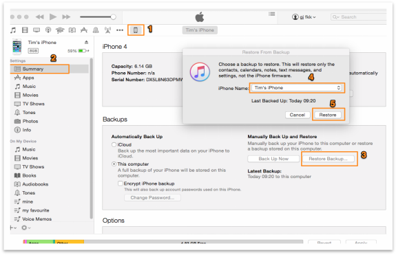 Recover Contacts on iPhone 7 from iTunes Backup Using iTunes