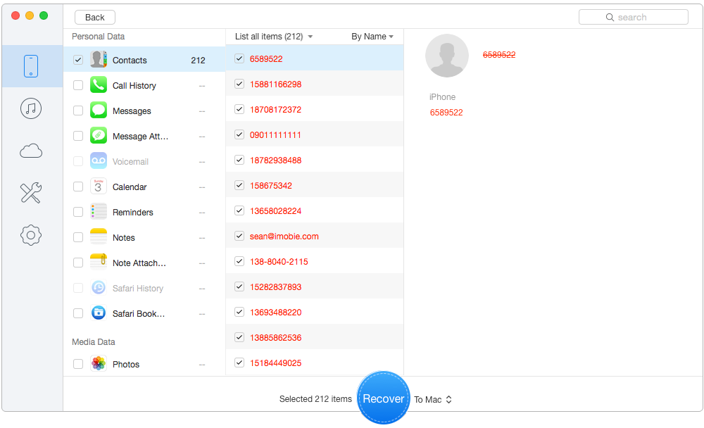 How to Recover Lost Contacts from iPhone 7 (Plus) without Backup– Step 2