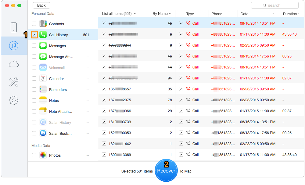 How to Recover iPhone Recent Calls with Backup – Step 3