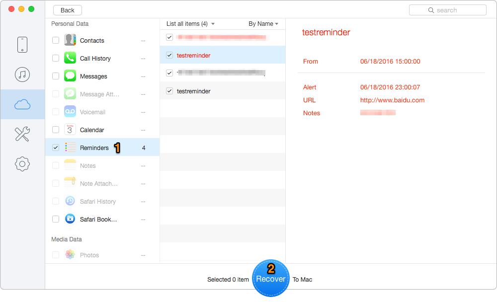 How to Recover Deleted Reminders from iPhone X/8 (Plus) – Step 3