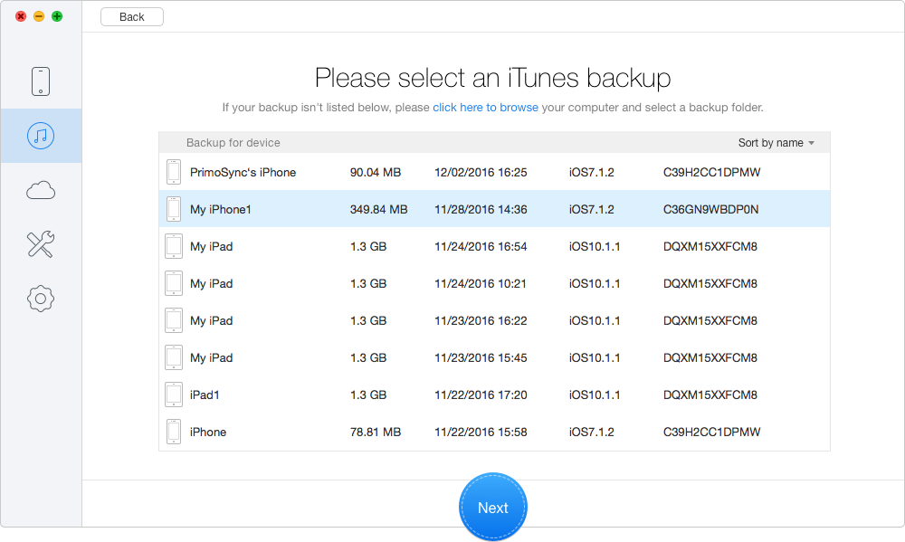 How to Recover Deleted WhatsApp Messages on iPhone 7/7 Plus from iTunes Backup – Step 2