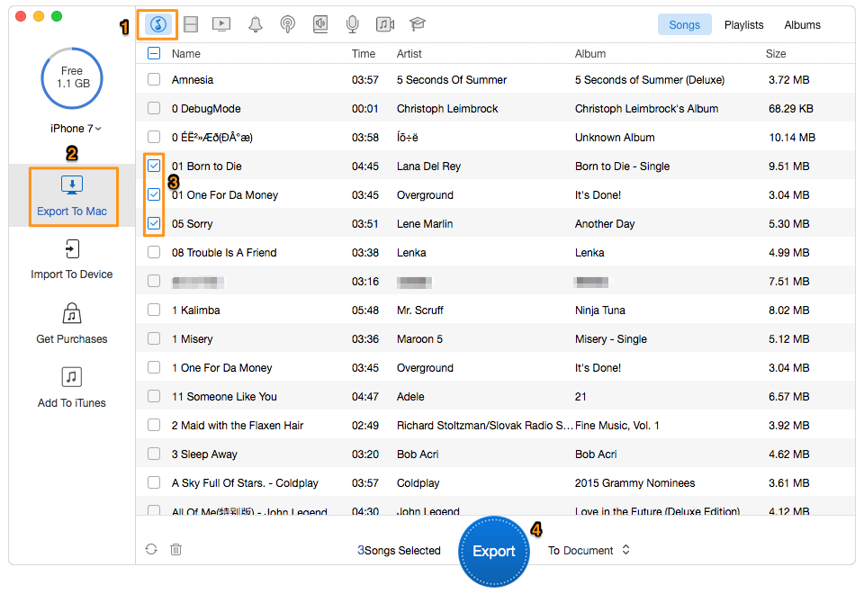 Transfer Music Data from iPhone 7 to Mac – Step 2