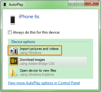 Transfer Photos from iPhone 6s to Computer via AutoPlay